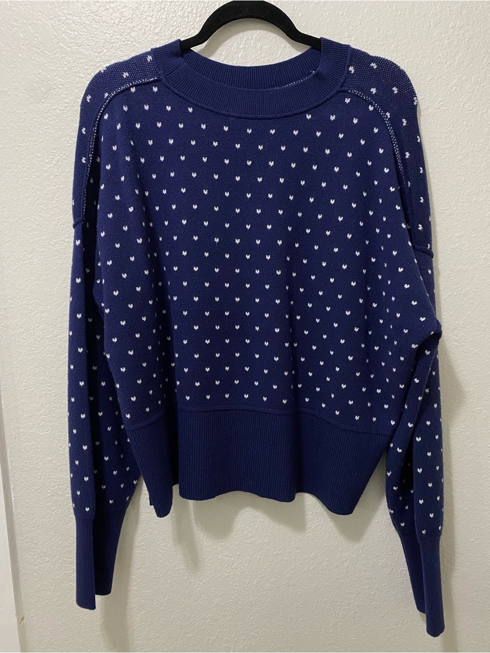 Blue Dot-Pattern Crewneck Sweater